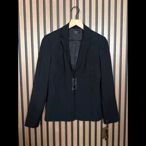 New Teenflo Suit Jacket 6 Womens Black Hook & Eye Blazer Stretch Fabric